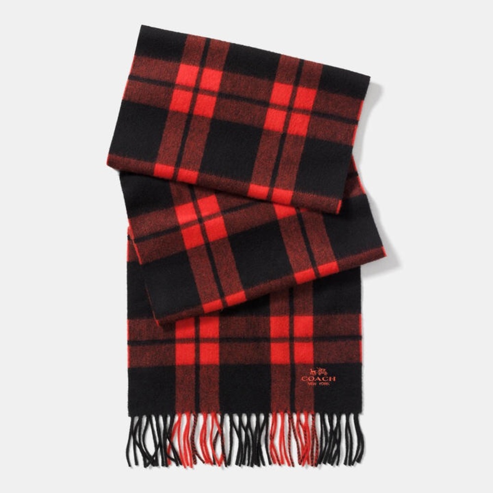 Coach Mount Plaid Scarf (Red)