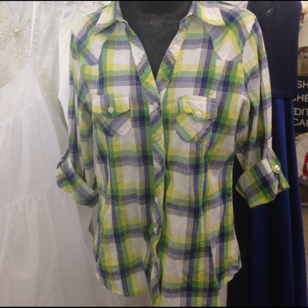 Blouse, plaid, button up,Rue21