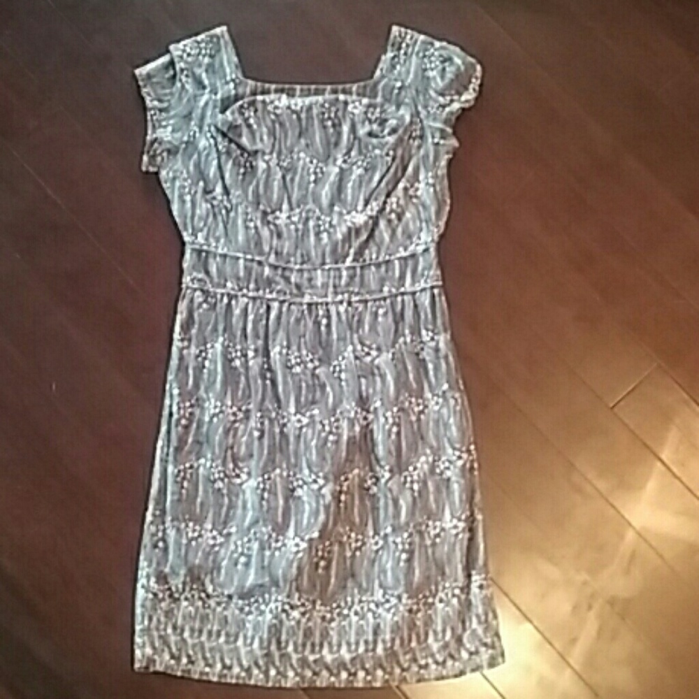 brown & blue cotton dress