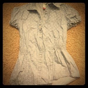 Denim baby doll heart print shirt