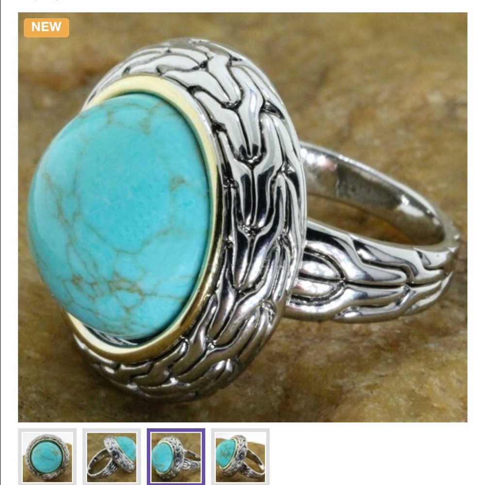 18k Gold Over Sterling Silver With Turquoise Ring