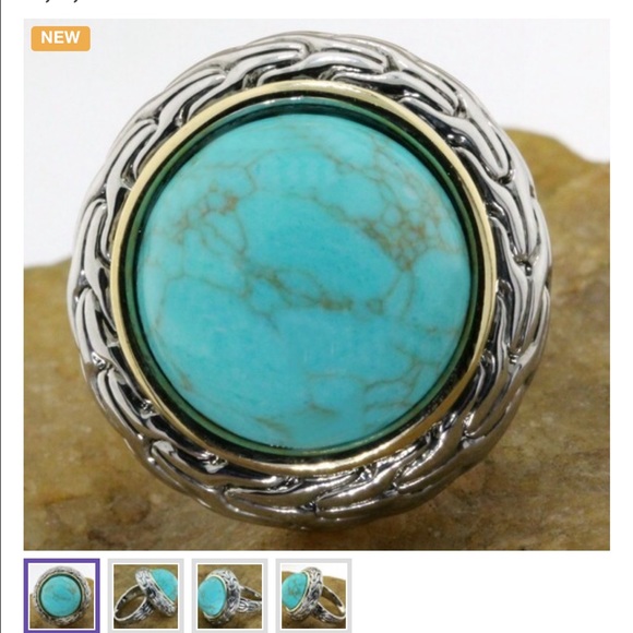 18k Gold Over Sterling Silver With Turquoise Ring - Picture 2 of 4