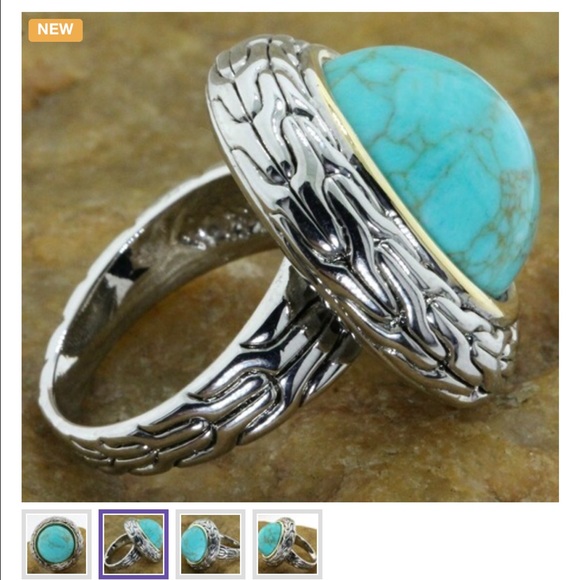 18k Gold Over Sterling Silver With Turquoise Ring - Picture 3 of 4