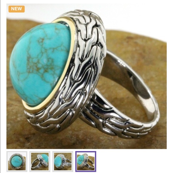 18k Gold Over Sterling Silver With Turquoise Ring - Picture 4 of 4