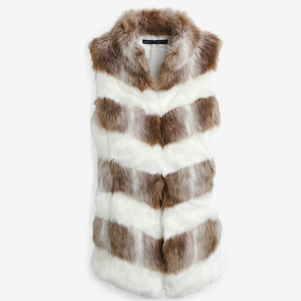 Chevron stripe faux fur vest jacket - Picture 2 of 6