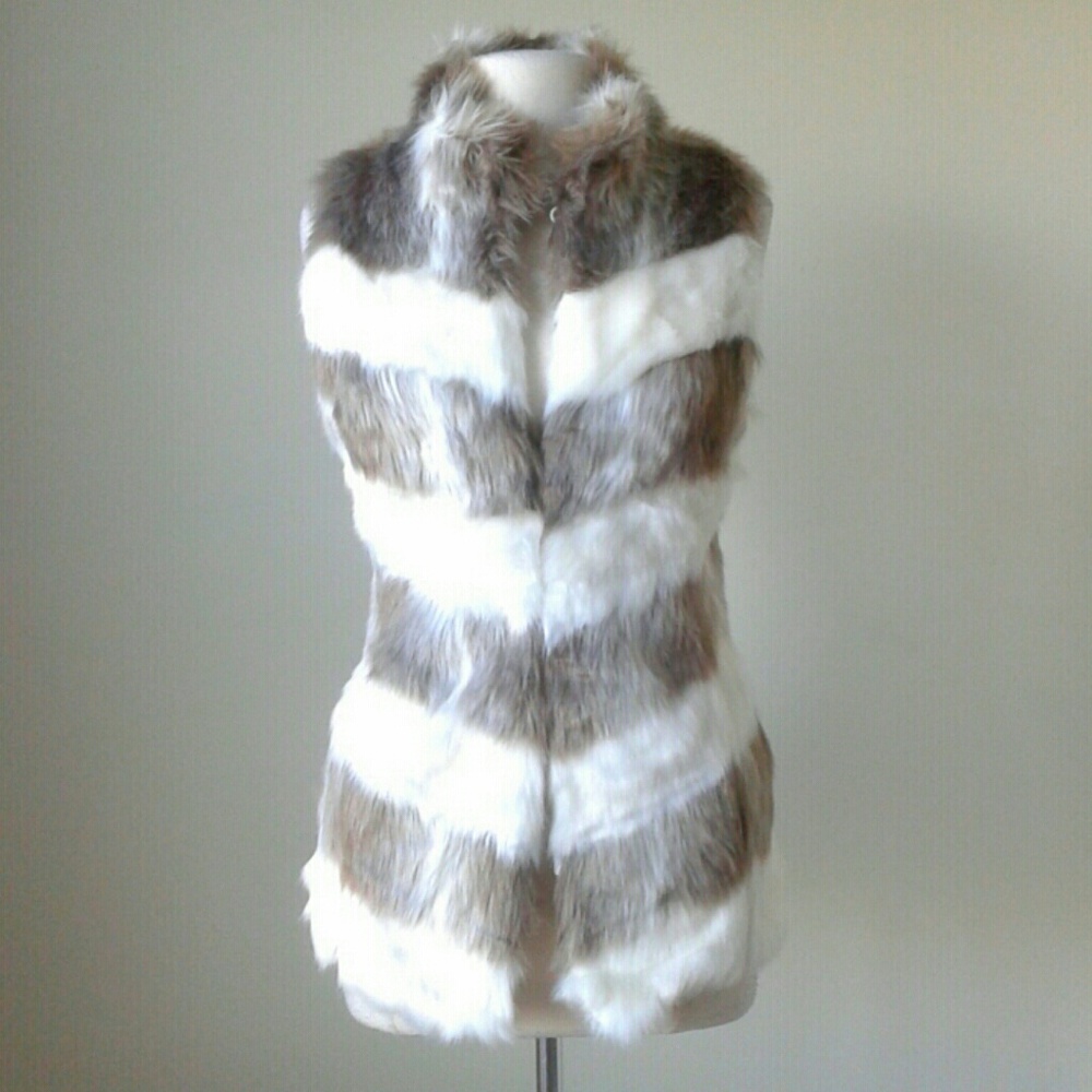 Chevron stripe faux fur vest jacket - Picture 6 of 6