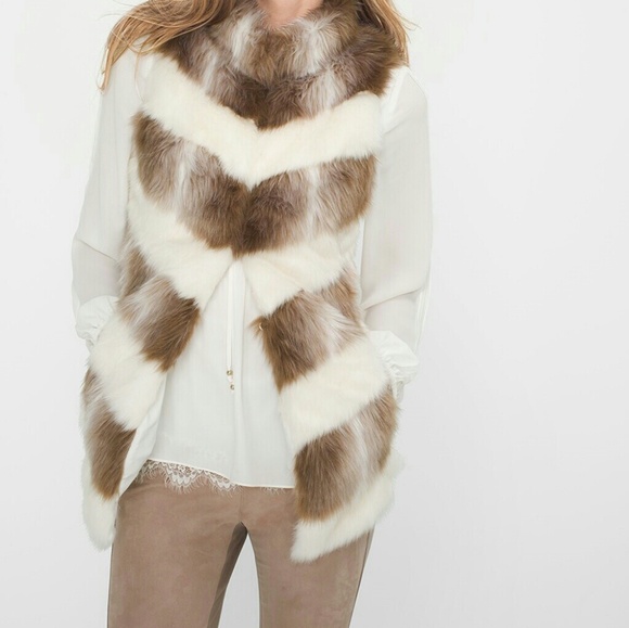 Chevron stripe faux fur vest jacket - Picture 3 of 6