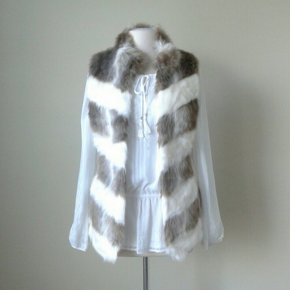 Chevron stripe faux fur vest jacket - Picture 4 of 6