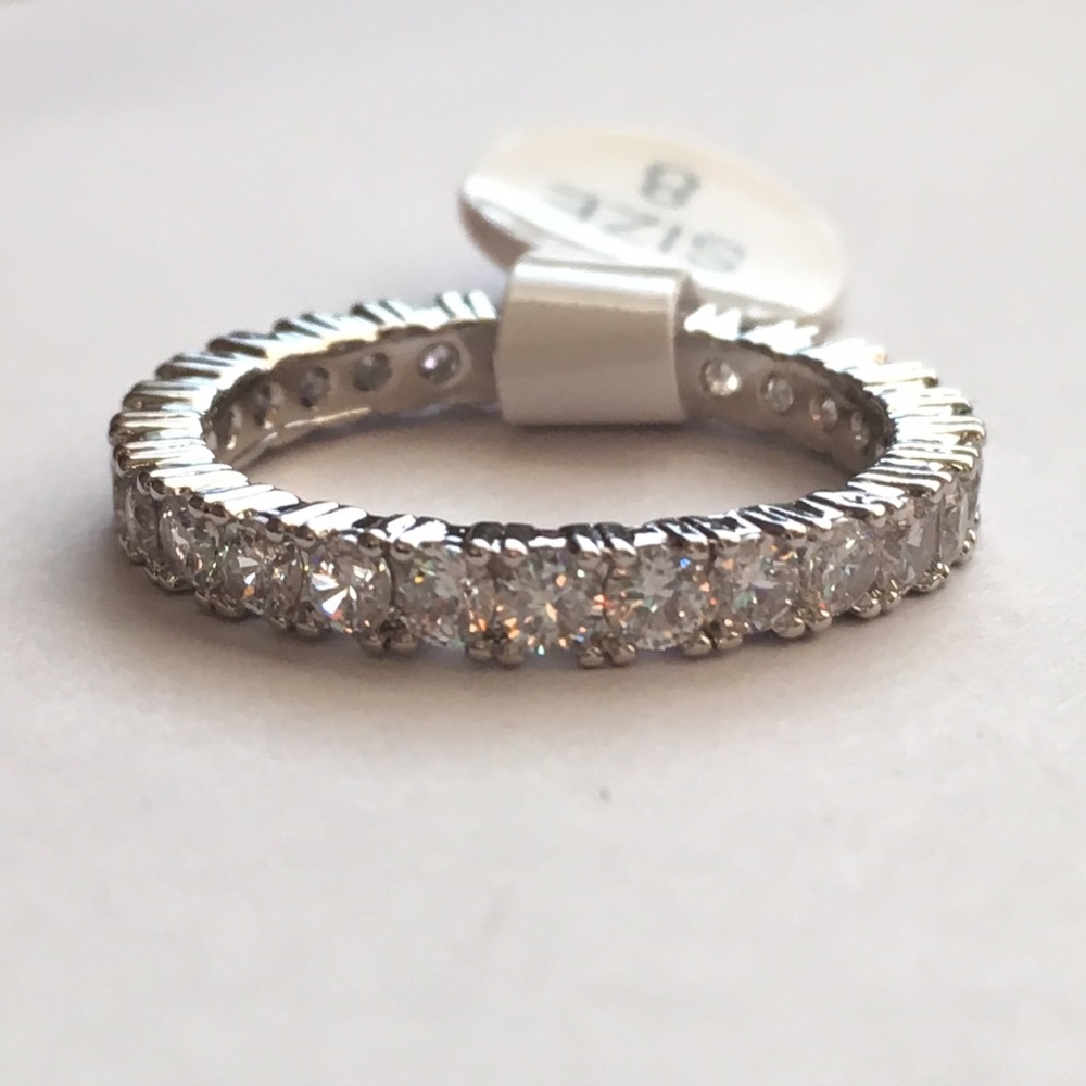 Silver White Topaz Eternity Wedding Band