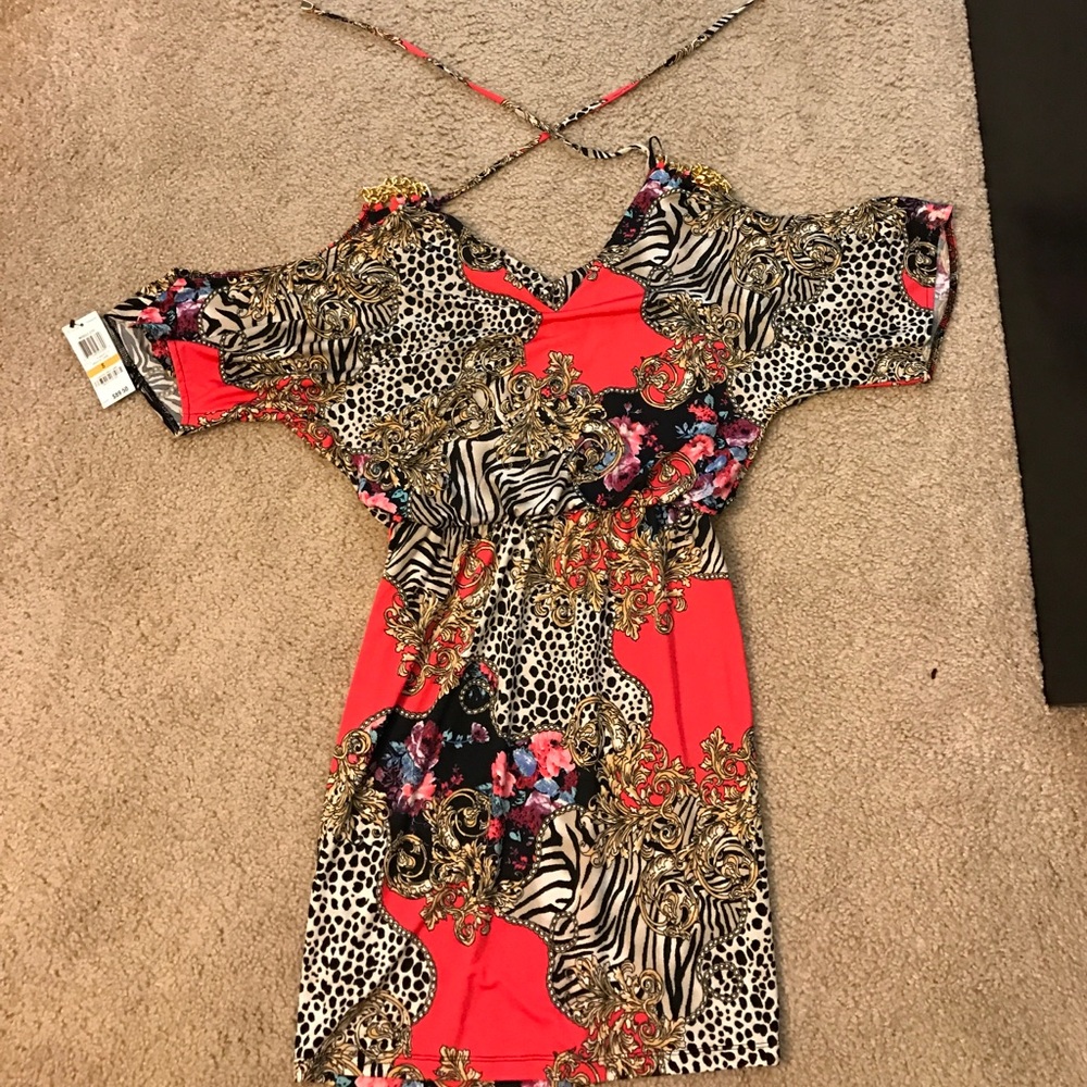 Thalia Sodi Cold shoulder animal print dress