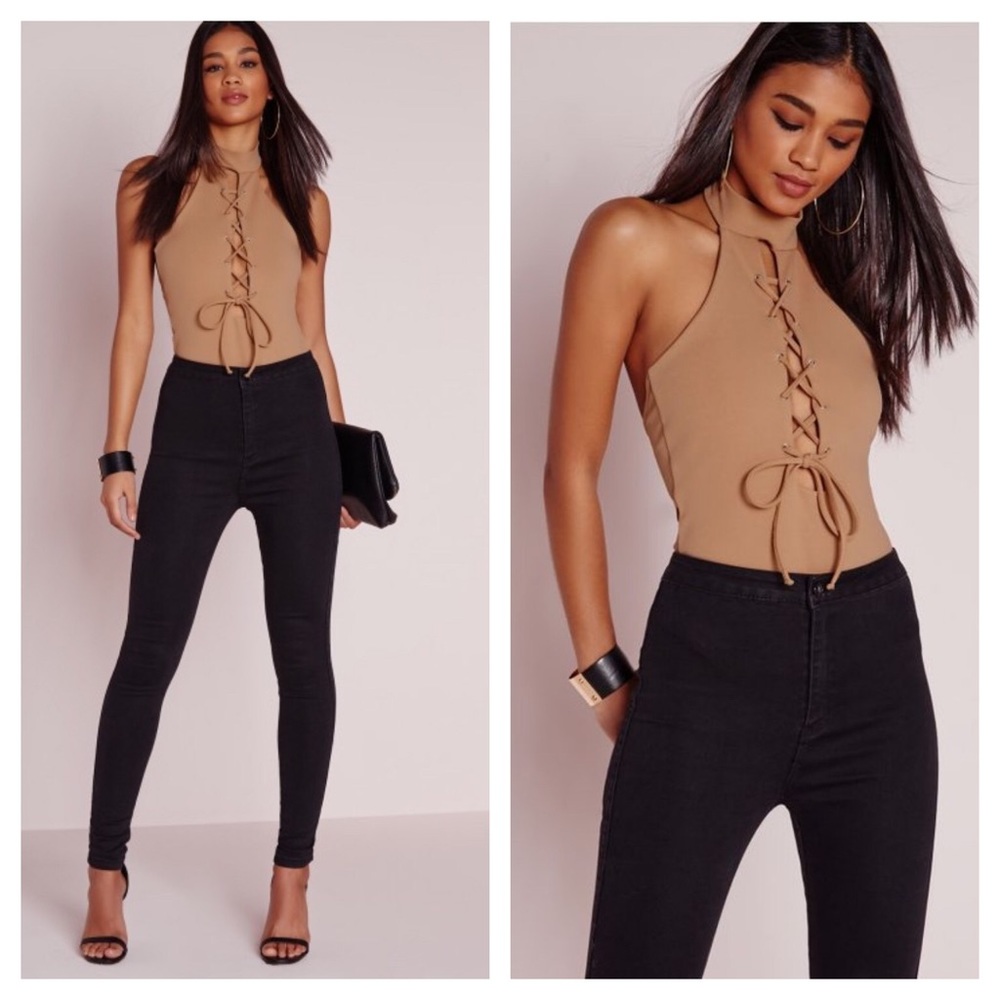 High Neck Lace up Bodysuit