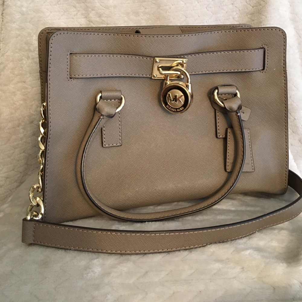Beige Leather Michael Kors Studio Hamilton Purse