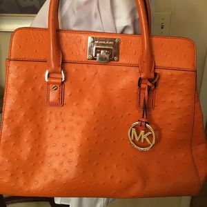 Michael Kors Orange leather ostrich leather bag