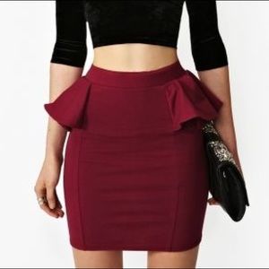 Nasty Gal Dita Peplum Skirt in Wine
