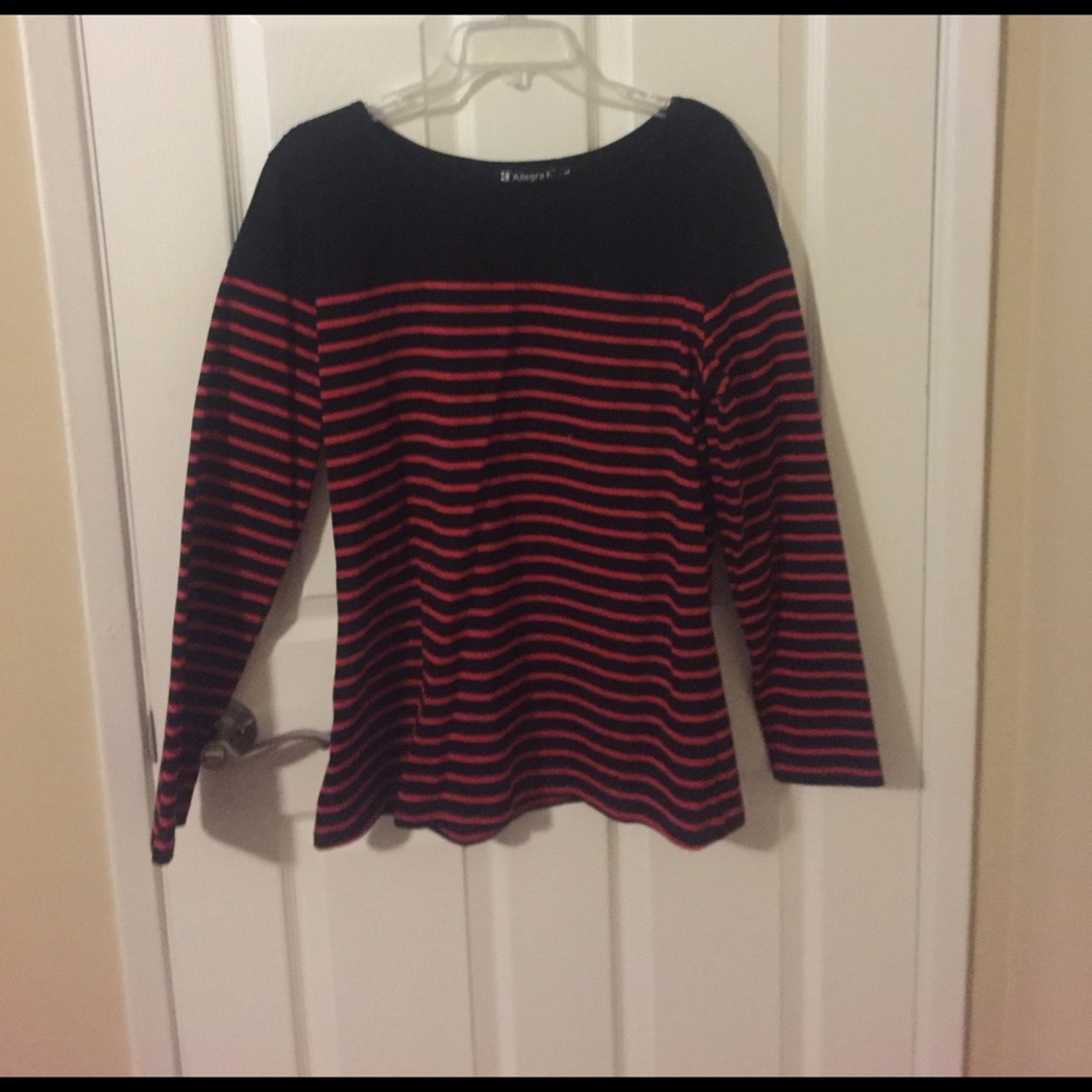 Black and red striped top