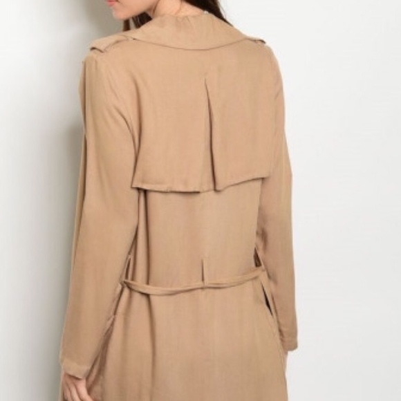 LAST 1❗️Khaki Trench Coat Open Front Belted - Picture 4 of 8