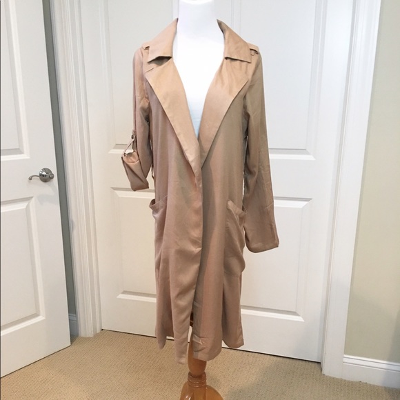 LAST 1❗️Khaki Trench Coat Open Front Belted - Picture 6 of 8