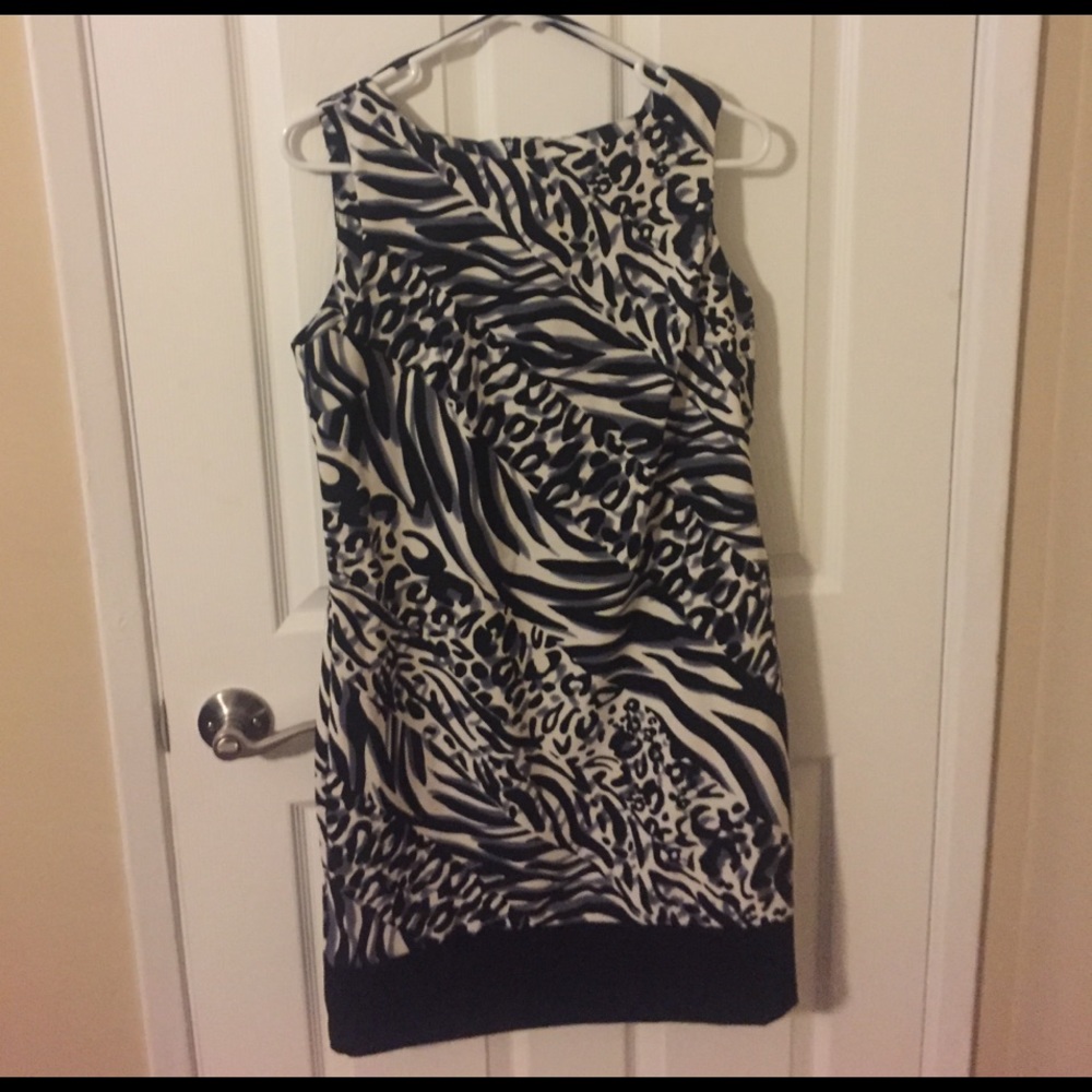 Black and purple zebra striped A line dress