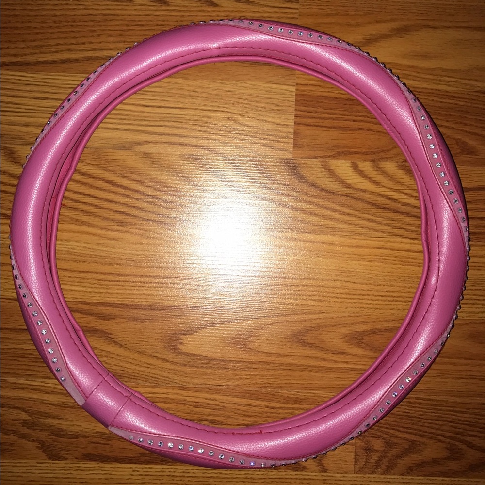 Pink leather diamond steering wheel cover