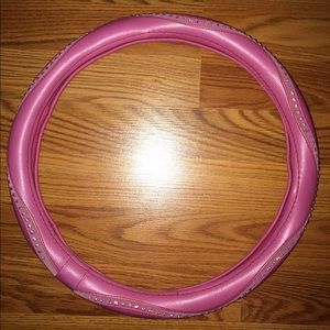 Pink leather diamond steering wheel cover