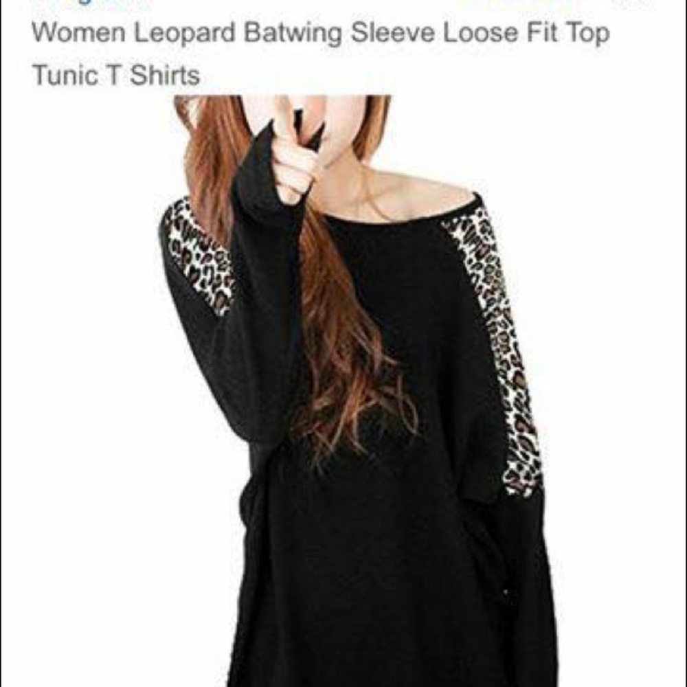 Women Leopard Batwing Sleeve Loose Fit Top.