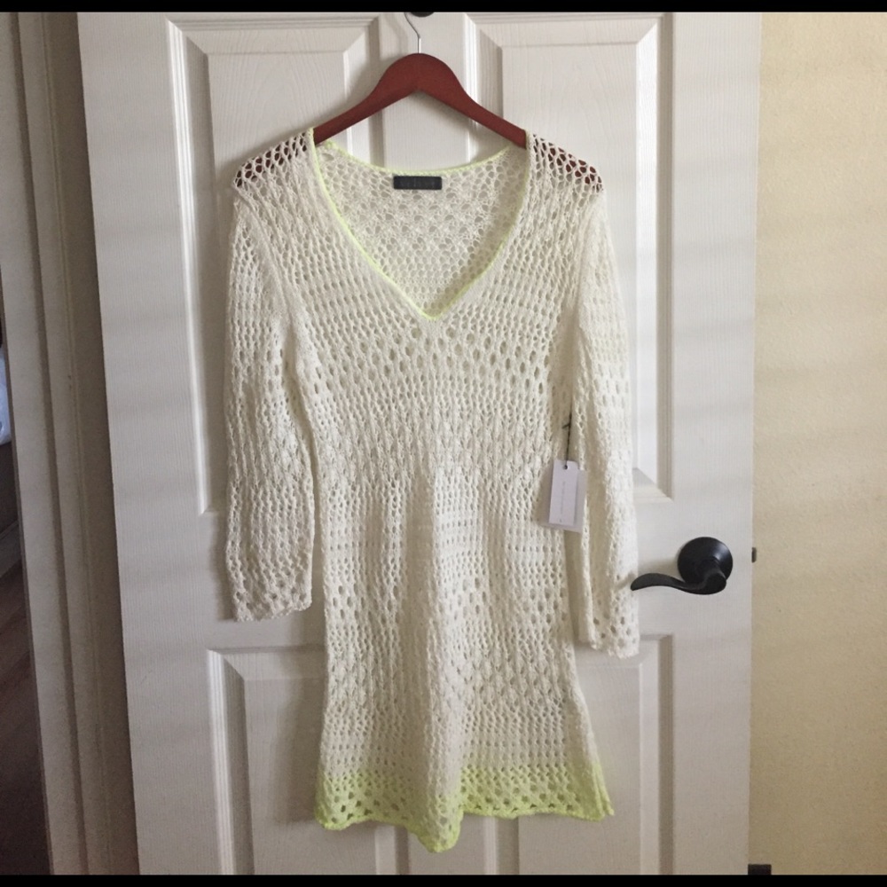 New crochet, macrame, fishnet knitted dress/ cover up sz L.