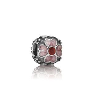 Retired Pandora enamel pink flower charm bead