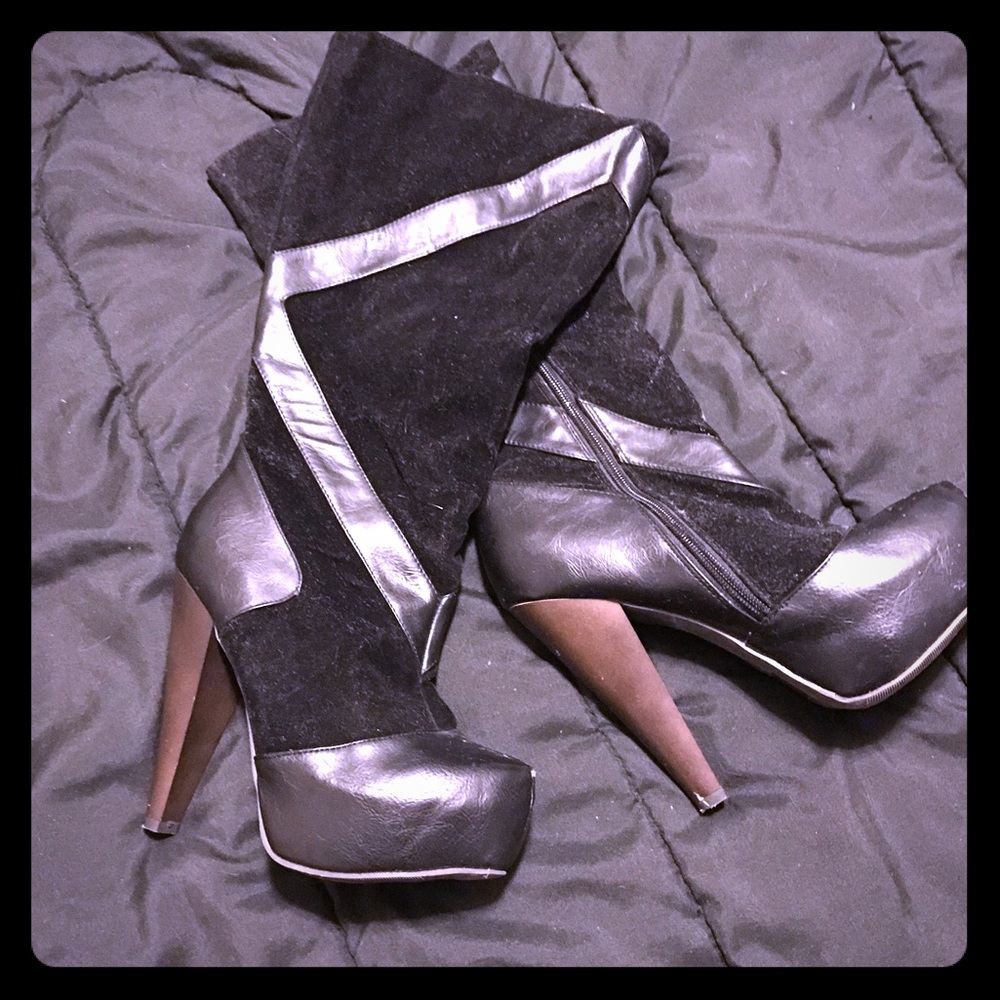 Black Boots with Brown Heel