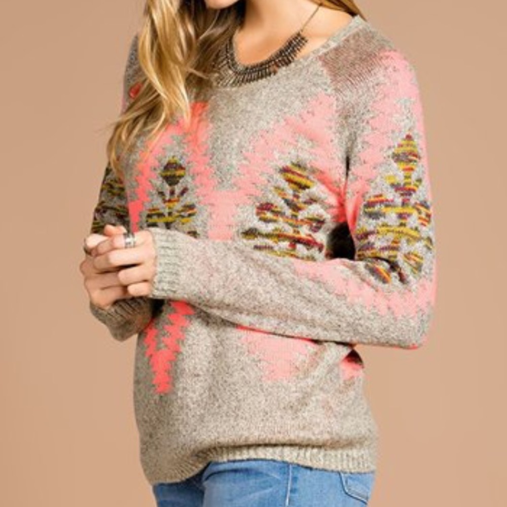 Tea n Rose funky pink and tan sweater