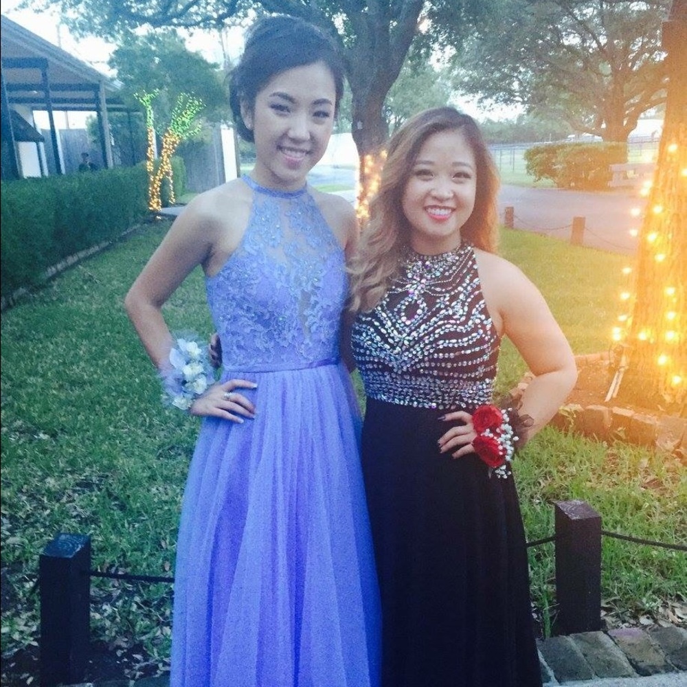 Black high-neck jeweled prom dress