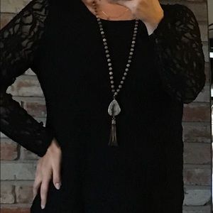 Black Lace Chicos Long Sleeve Top, sz 3