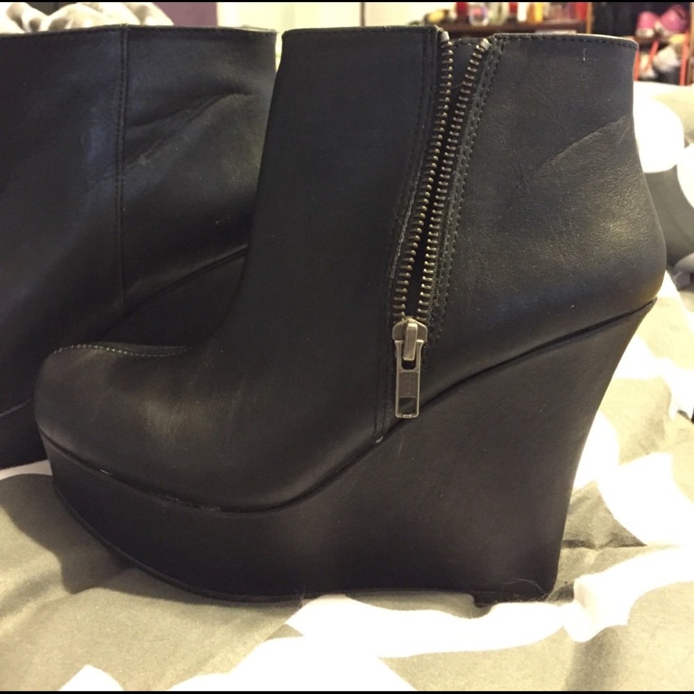 Black platform zip up booties