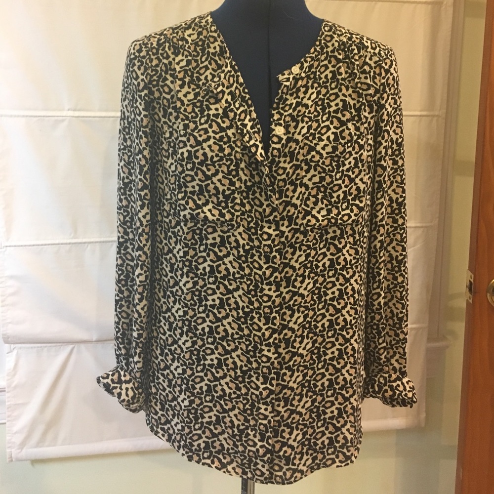 Leopard Print Loft Button Down Blouse