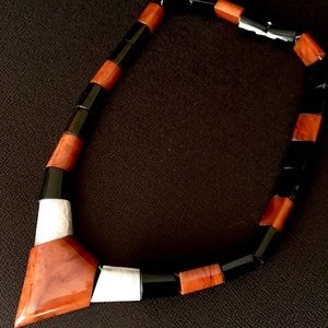 Retro Art Deco Galalith Milk Stone Resin Necklace