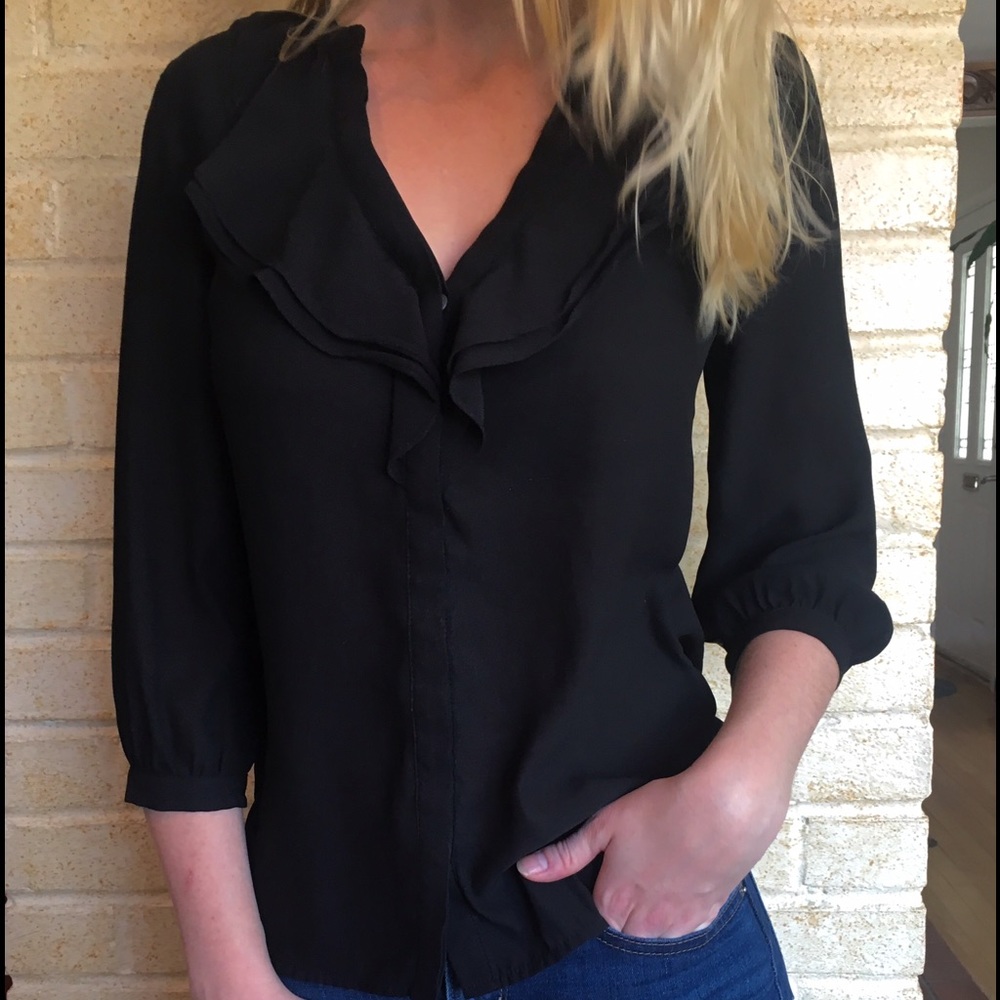 Black ruffle front shirt