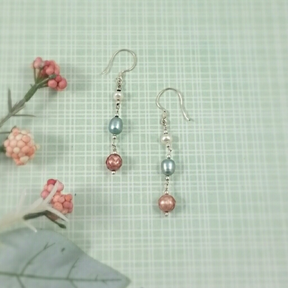 Pastel genuine pearl & Sterling Silver earrings