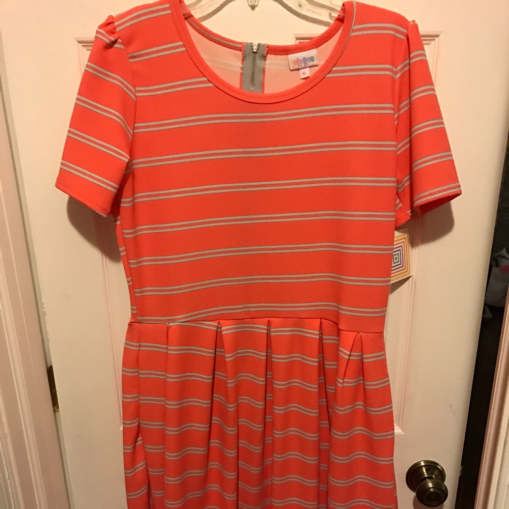 Lularoe Amelia Coral with mint stripes, XL, NWT