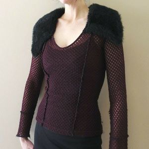 Lip Service Sheer Burgundy Top w/Faux Fur Collar