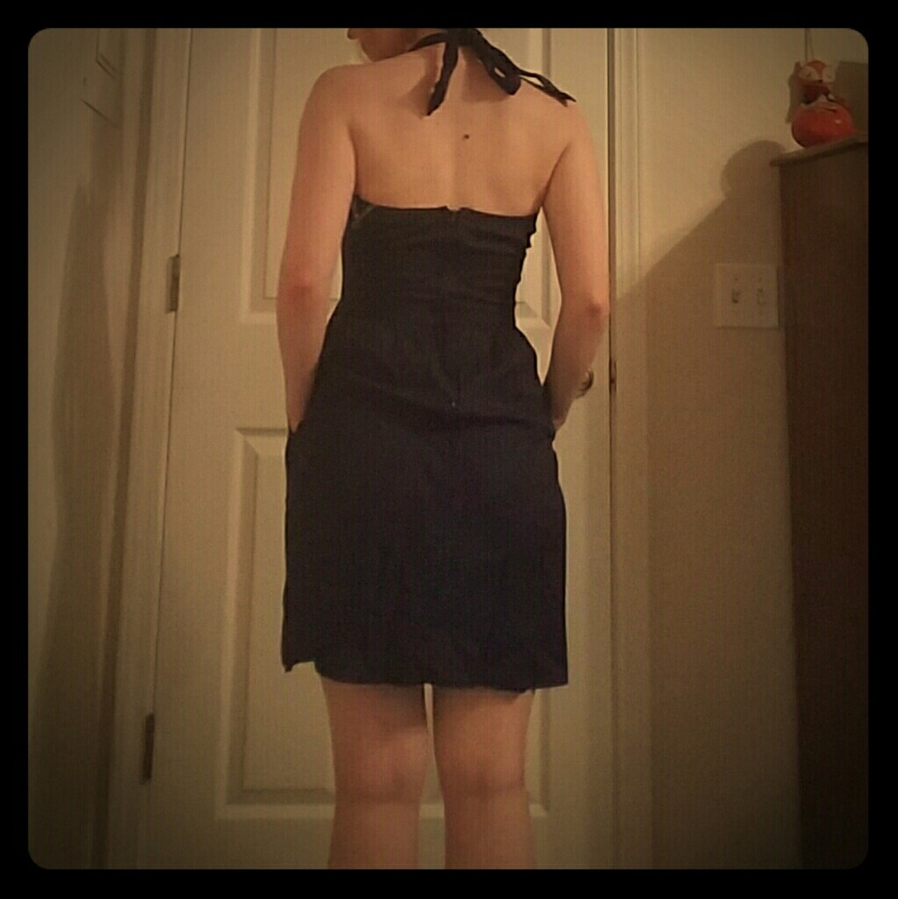 Vintage-inspired Summer halter dress- Navy - Picture 4 of 7