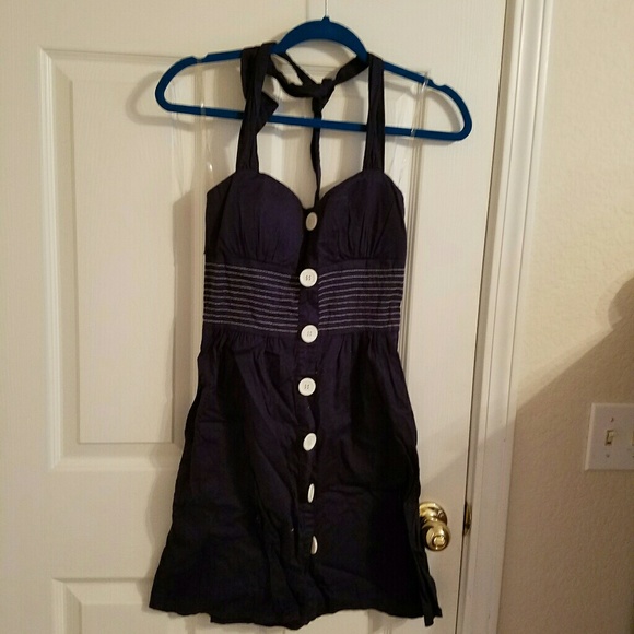 Vintage-inspired Summer halter dress- Navy - Picture 5 of 7