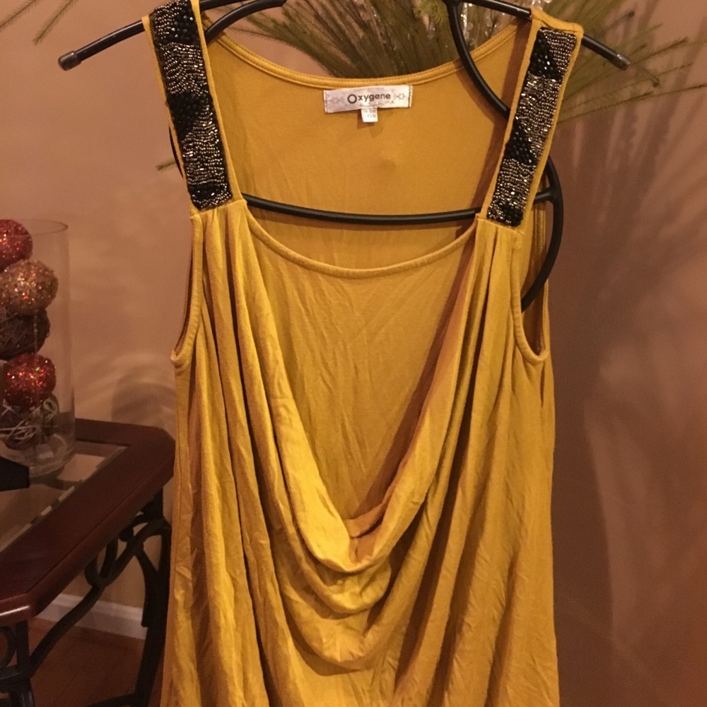 Gold Tunic Dress with black beaded accents