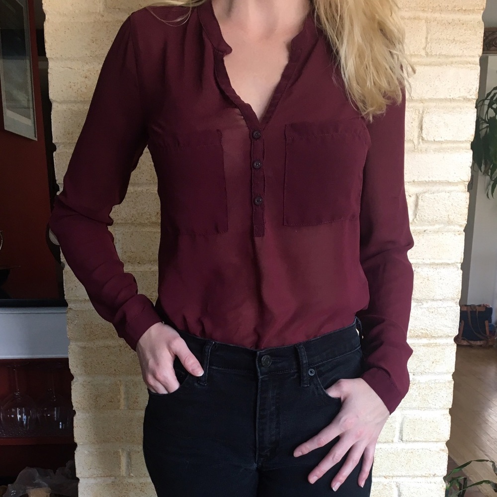 Sheer crimson top, XS