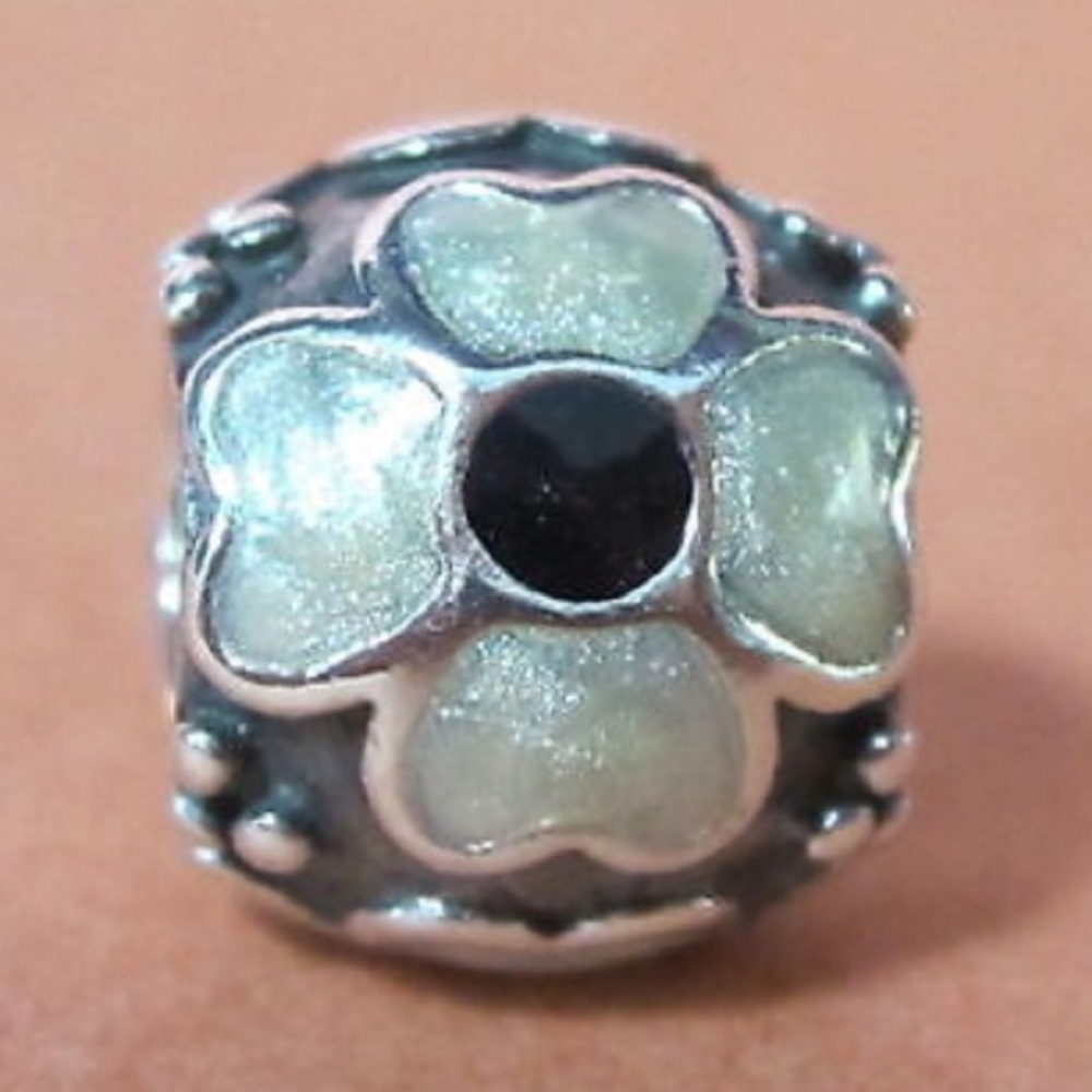 Retired Pandora enamel white flower charm bead