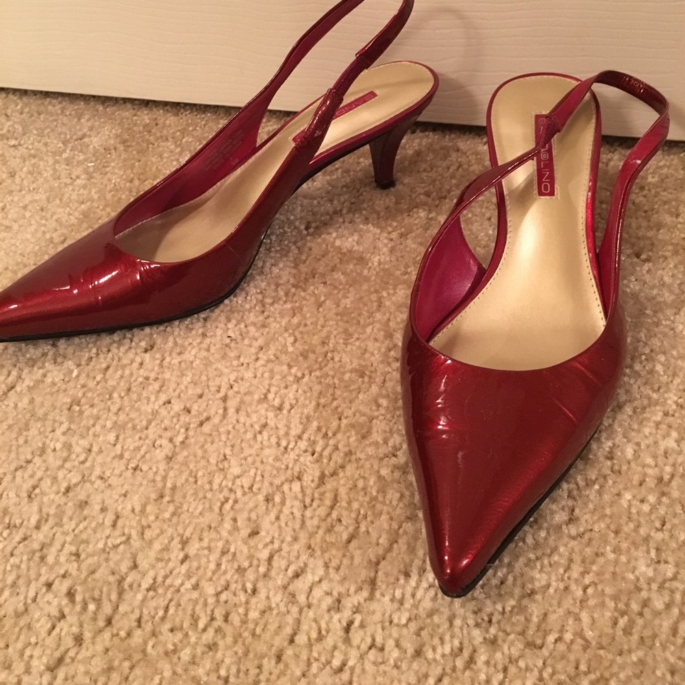 Red pointed toe sling backs