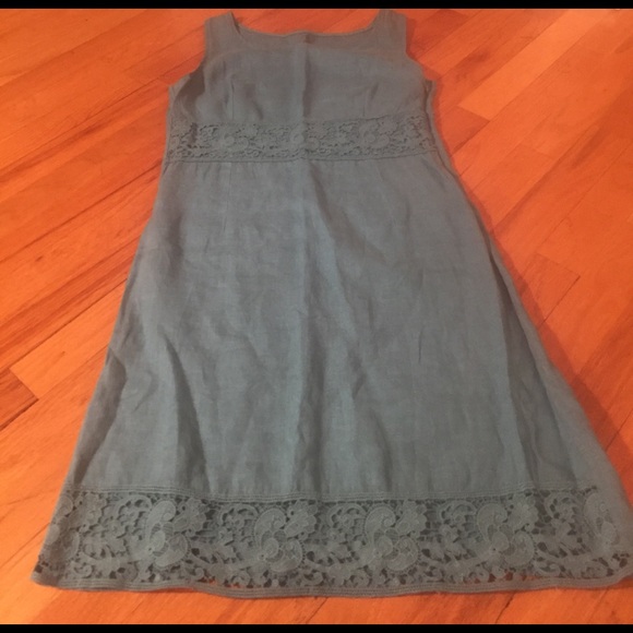 Linen turquoise dress w/lace trim: made by friend - Picture 1 of 4