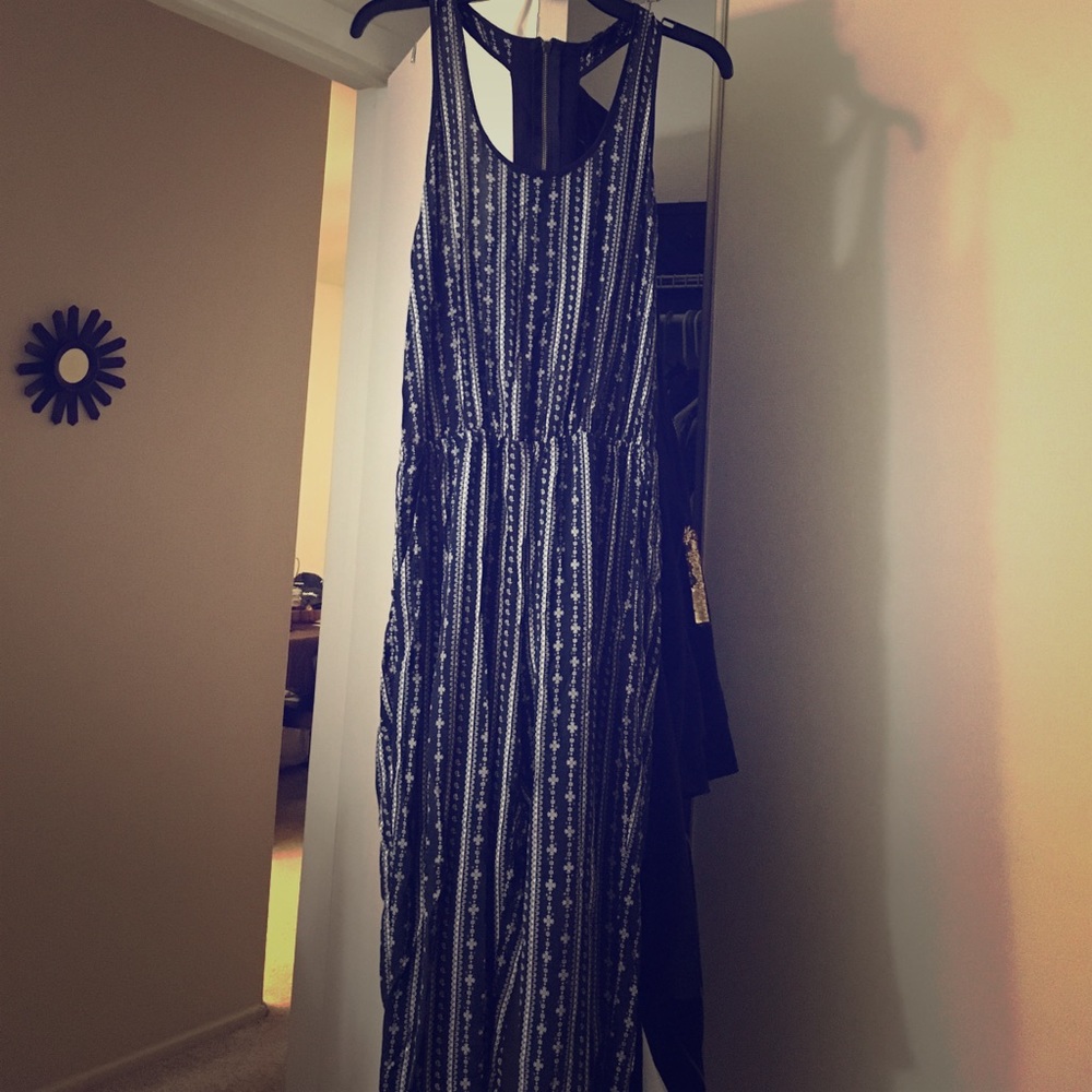NAVY BLUE AND WHITE LONG PANTS ROMPER