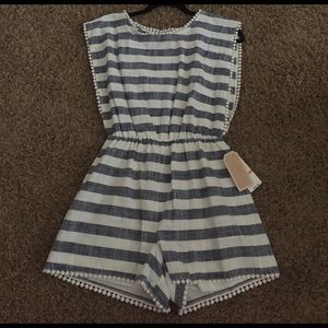 blue and white striped romper