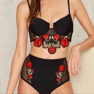 Nasty Gal Floral Embroidered Swim Top