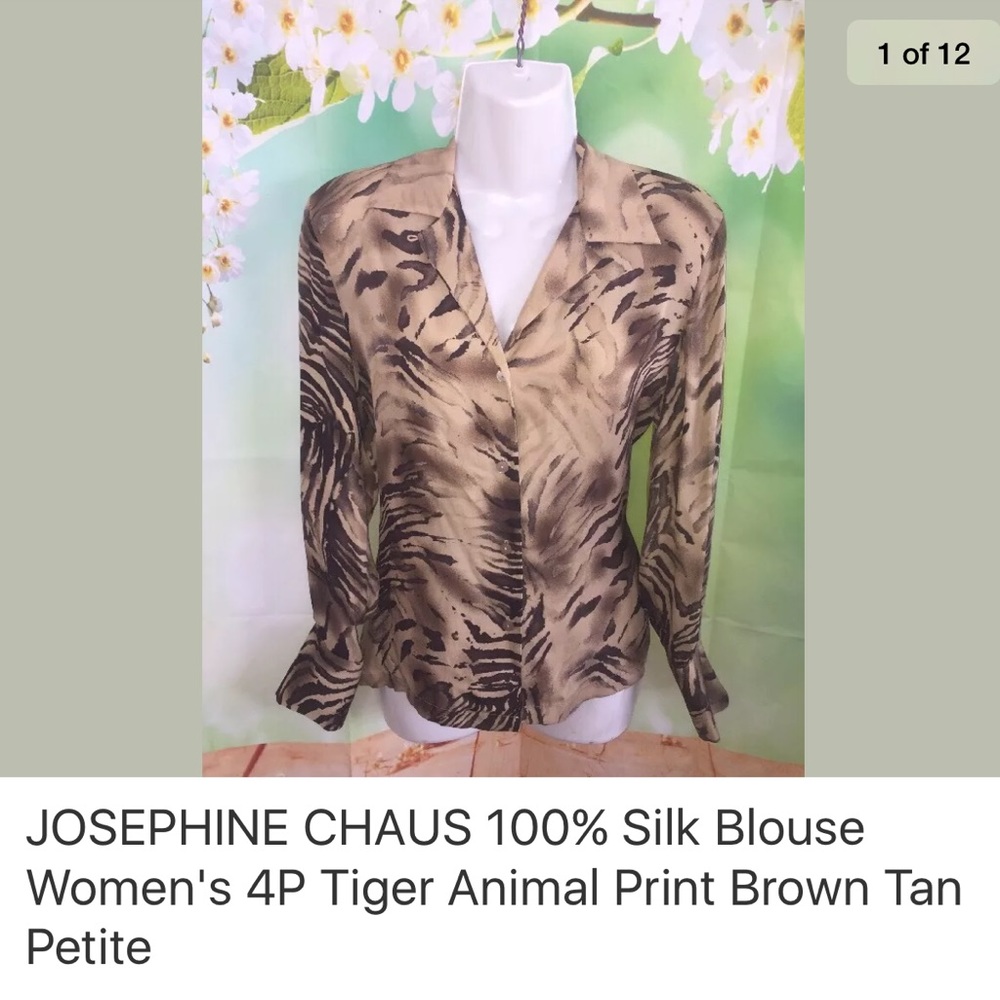 Jospehine chaus silk blouse womens 4P tiger print