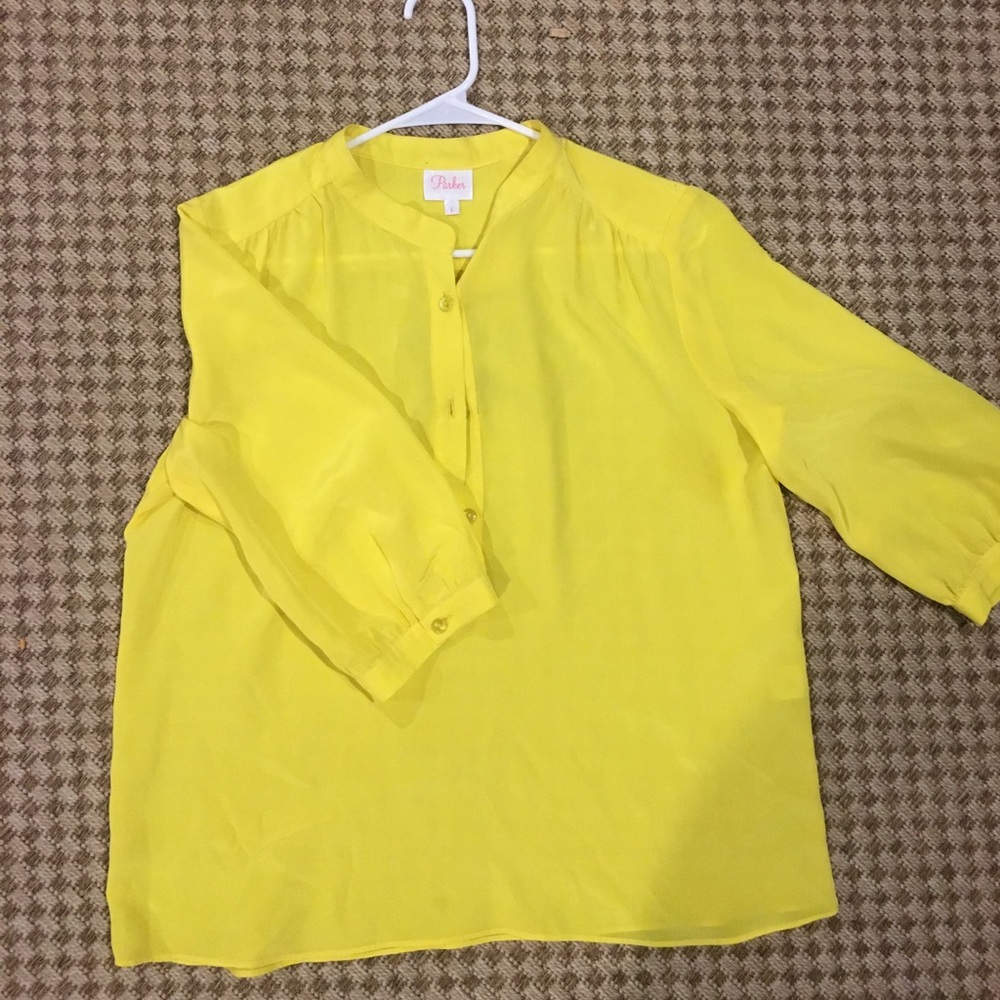 Parker Canary Yellow Silk Blouse size L